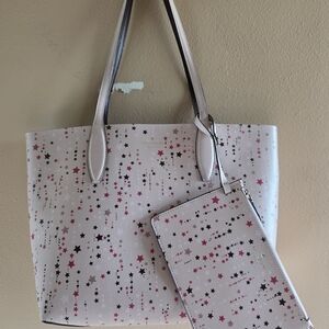 Kate Spade Pink And Burgundy Star-Print Tote with Wristlet
